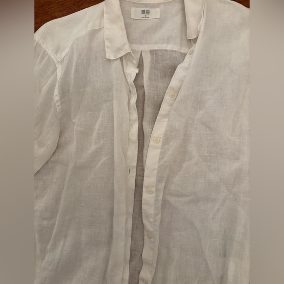 Uniqlo Linen Button-down Shirt- White - Picture 2 of 3